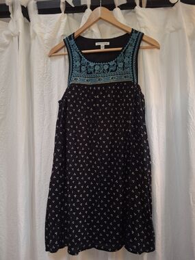 American Eagle Outfitters Black Mini Dress with Teal Embroidered Yoke